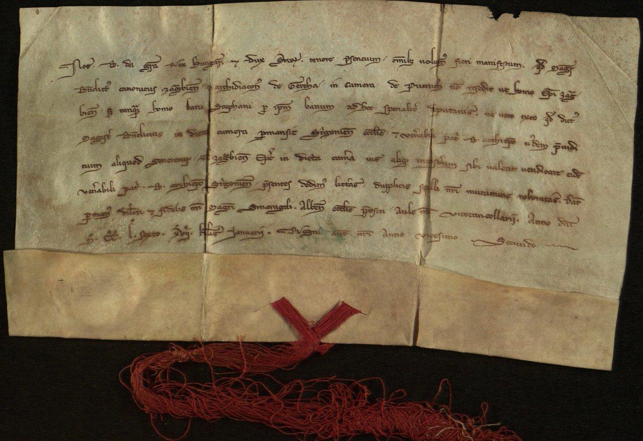 Povelja Bele IV iz 1256. u kojoj se spominje kovnica novca u Pakracu